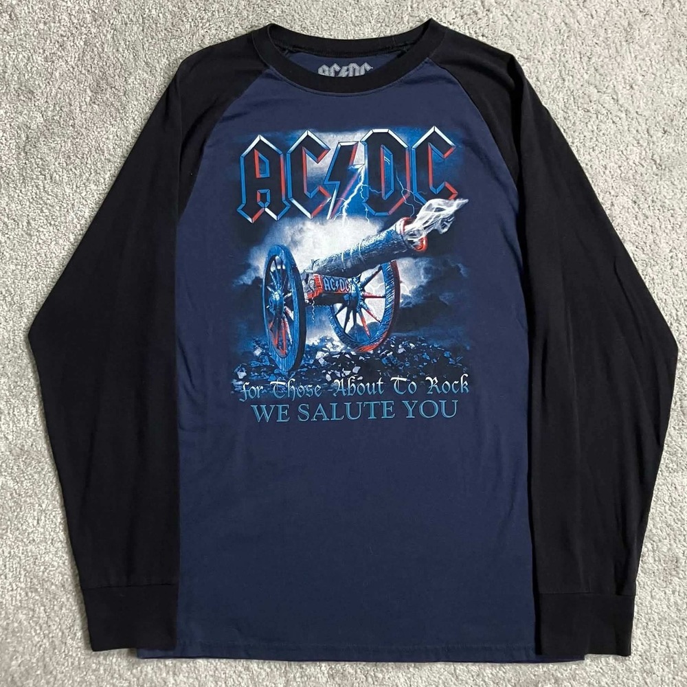 ACDC For Those About To‎ Rock We Salute You Raglan Long Sleeve Shirt Mens Medium